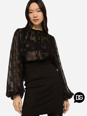Dolce & Gabbana Devoré satin blouse with all-over DG logo